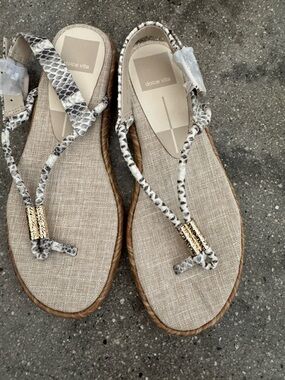 Dolce Vita Snake-Print Strappy Espadrille Sandals in Beige and Black